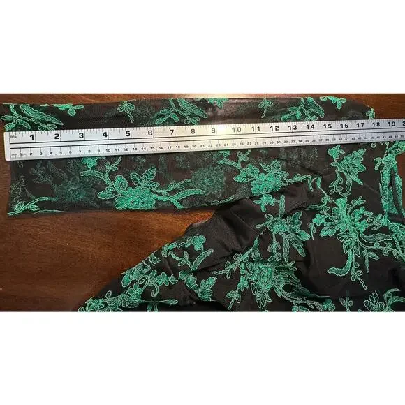Hailey By Adrianna Papell Evening Dress Green Lace Embroidery Long Sleeve Sz-8 - Picture 12 of 16